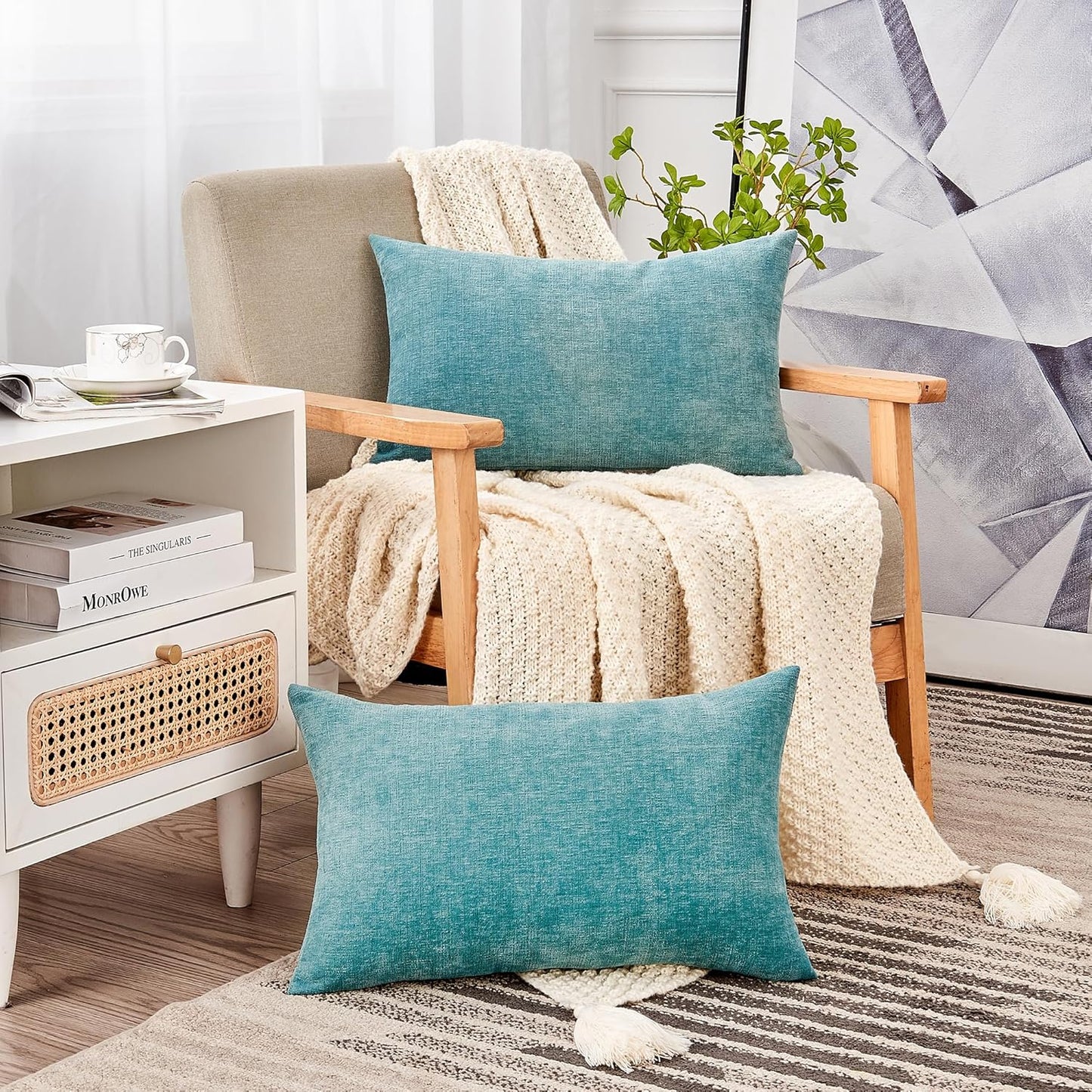 GAWAMAY Lumbar Decorative Rectangle Throw Pillow Covers 12"x20" Inch Set of 2, Super Soft Chenille Pillowcase for Sofa Living Room Bedroom Couch Cushion Cover Smoke Blue 30x50cm (ONLY Covers)