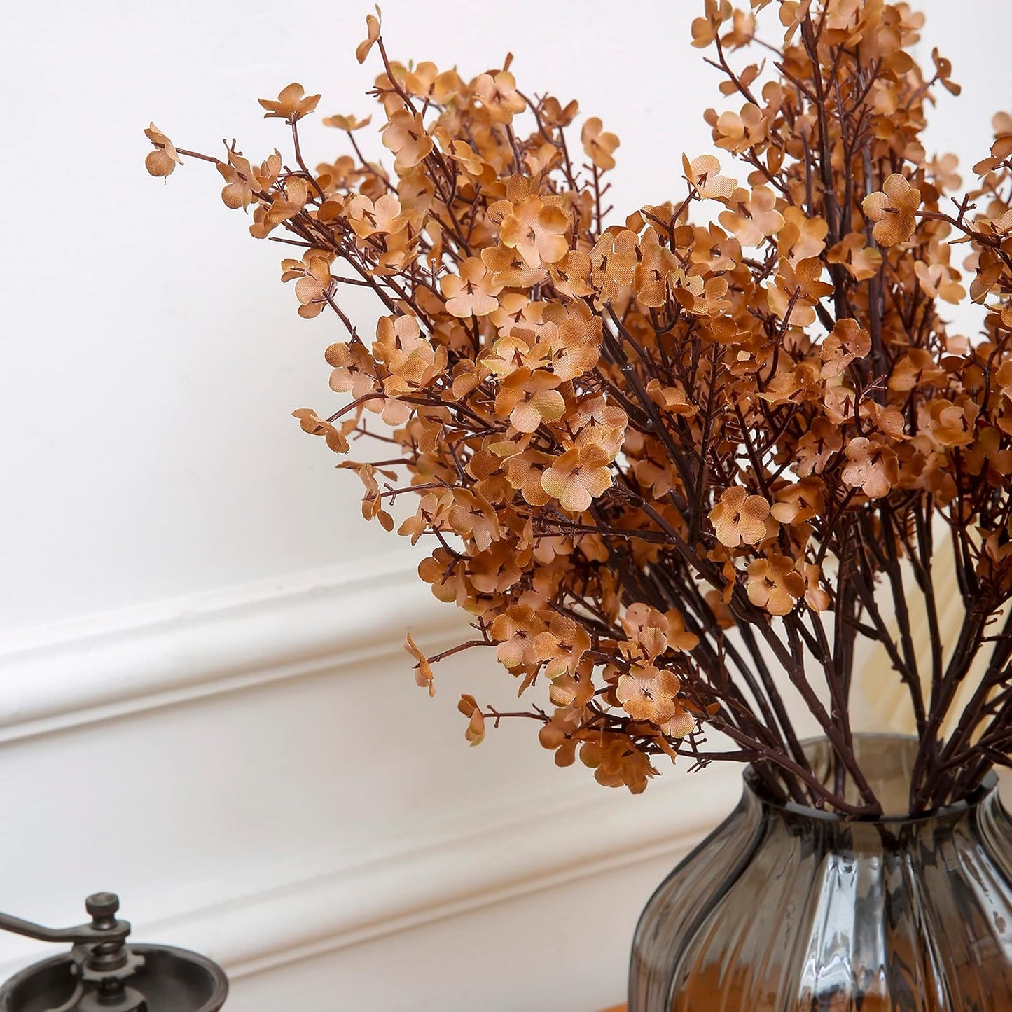 JAKY-Global Babys Breath Silk Artificial Flowers 12 Bundle Fake Plants Fall Decorations for Home Farmhouse Decor Wedding Party Decoration Bouquets DIY Garden (Dark Brown Pink 12pcs)