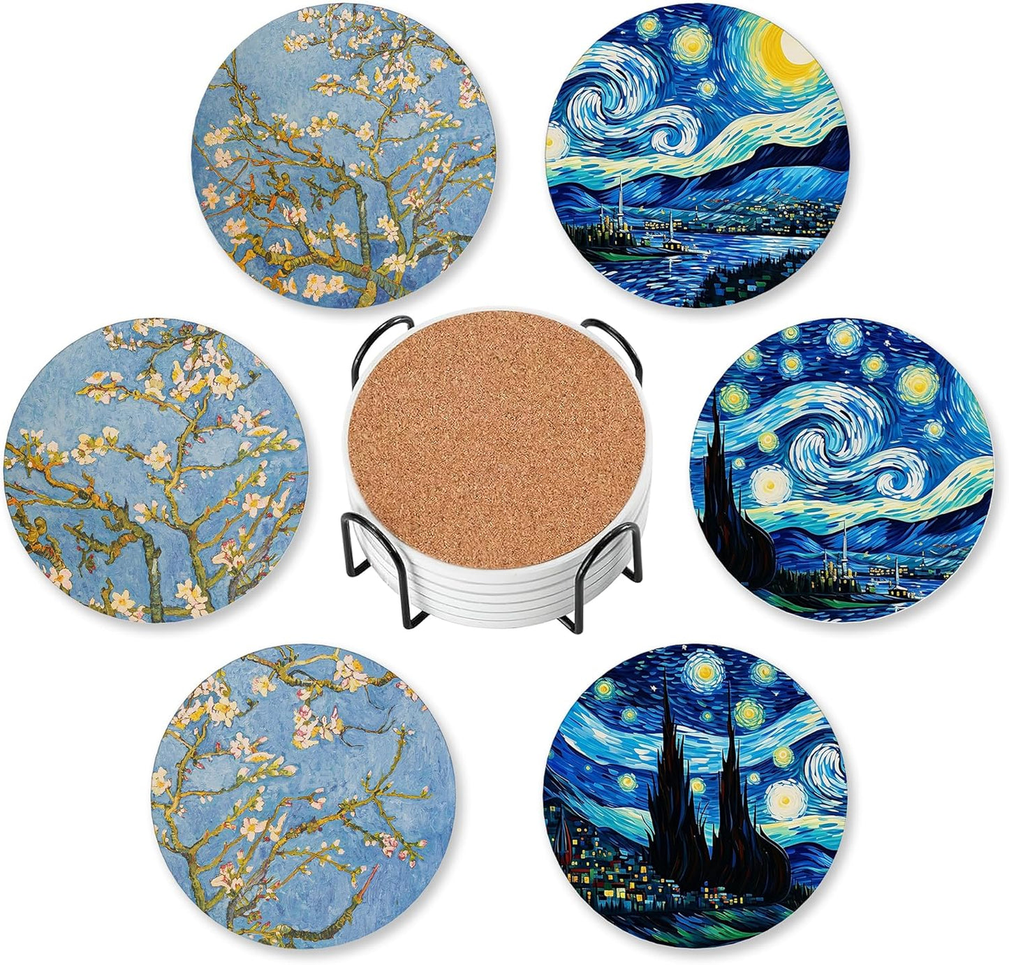 Coasters for Drinks Absorbent with Holder,Abstract Starry Sky Sets of 6 Durable Cup Coaster for Coffee Table Protection,Great Housewarming Birthday Gifts,Home Decor