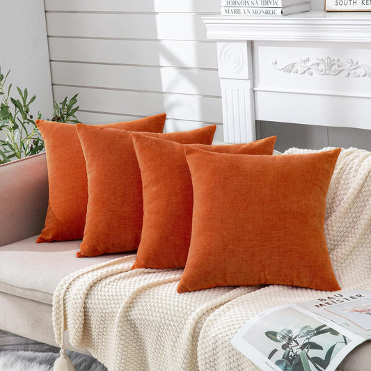 GAWAMAY Decorative Square Throw Pillow Covers 18"x18" Inch Set of 4, Super Soft Chenille Pillows Farmhouse Fall Pillowcase for Living Room Bedroom Sofa Couch Cushion Cover Burnt Orange 45x45cm