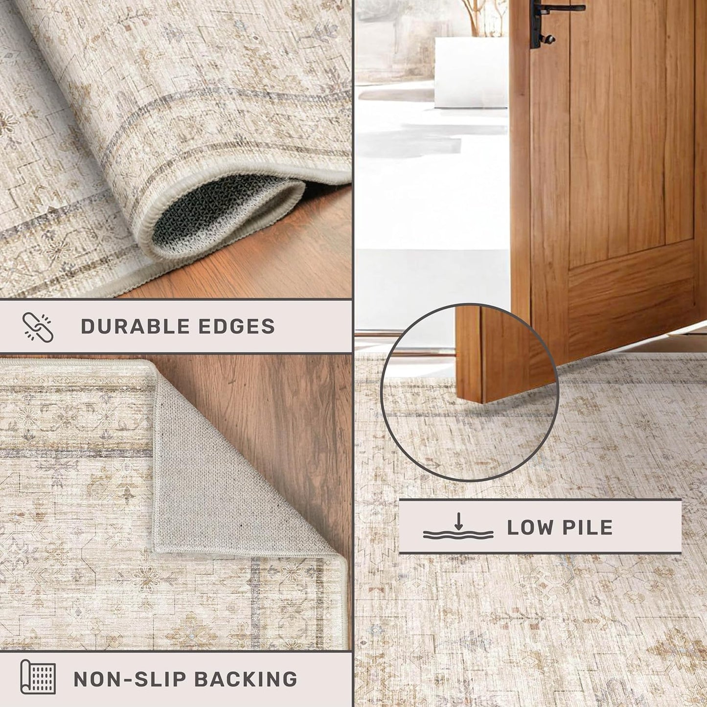 Long Ivory Farmhouse Hallway 2'6''x8' Runner Rug, Washable Non Slip Runner for Kitchen, Entryway, Low Pile Floral Stain Resistant Neutral Rugs