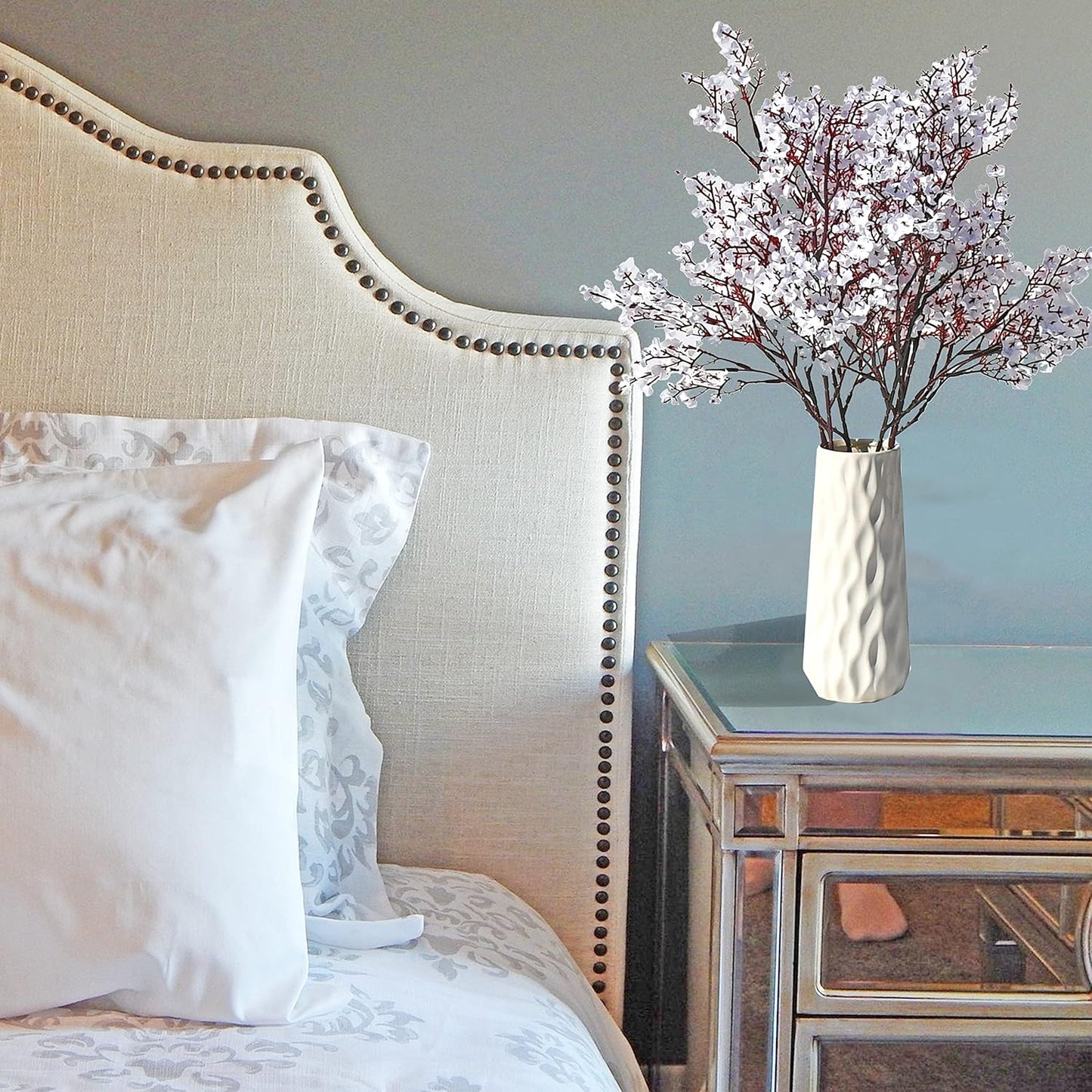 Mandy's White Artificial Baby’s Breath Flowers 6 Bundles Silk Gypsophila with Bendable Stems for Fall Centerpiece Wedding Decor and Table Arrangements