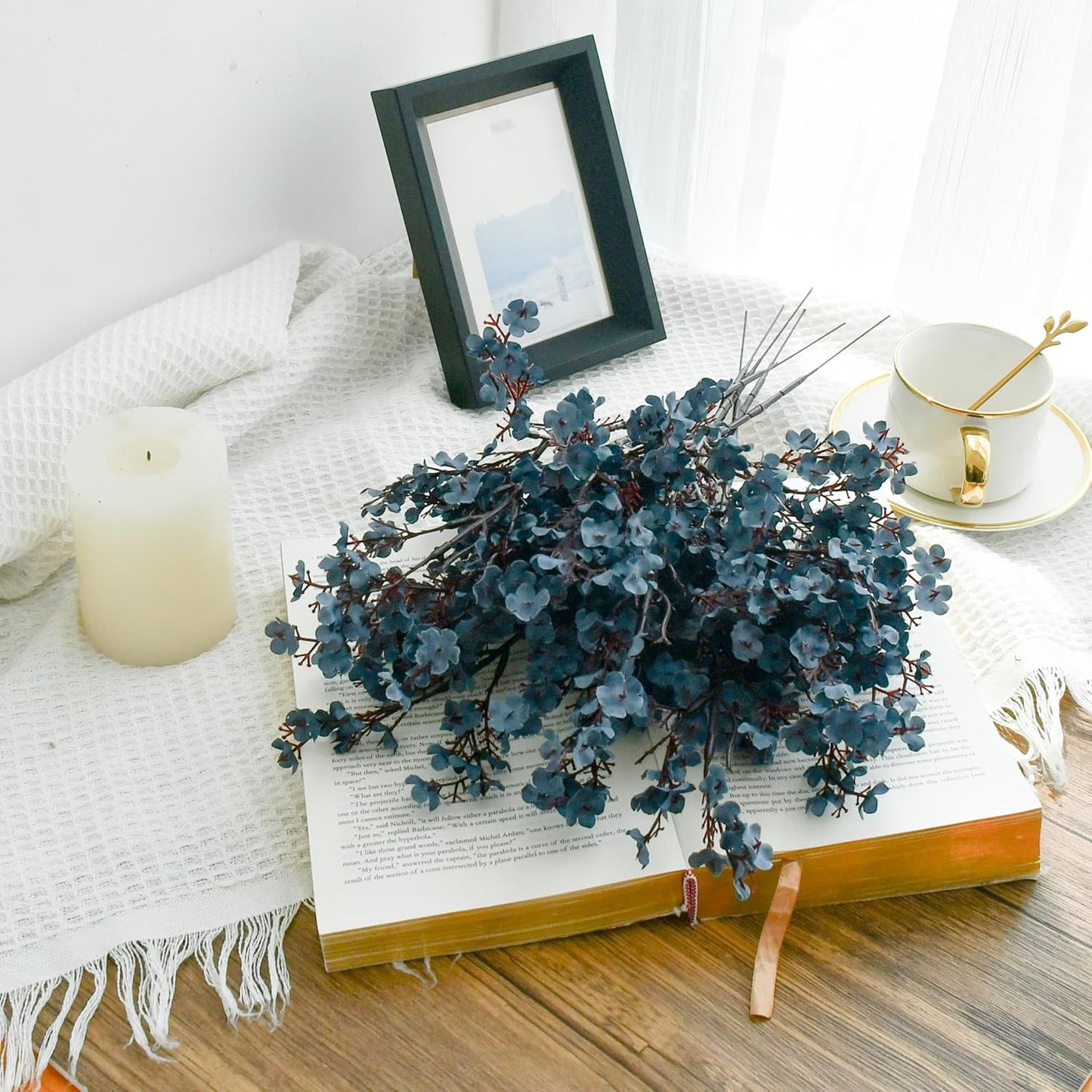 Mandy's Dusty Blue Artificial Baby’s Breath Flowers 6 Bundles Silk Gypsophila with Bendable Stems for Fall Centerpiece Wedding Decor and Table Arrangements