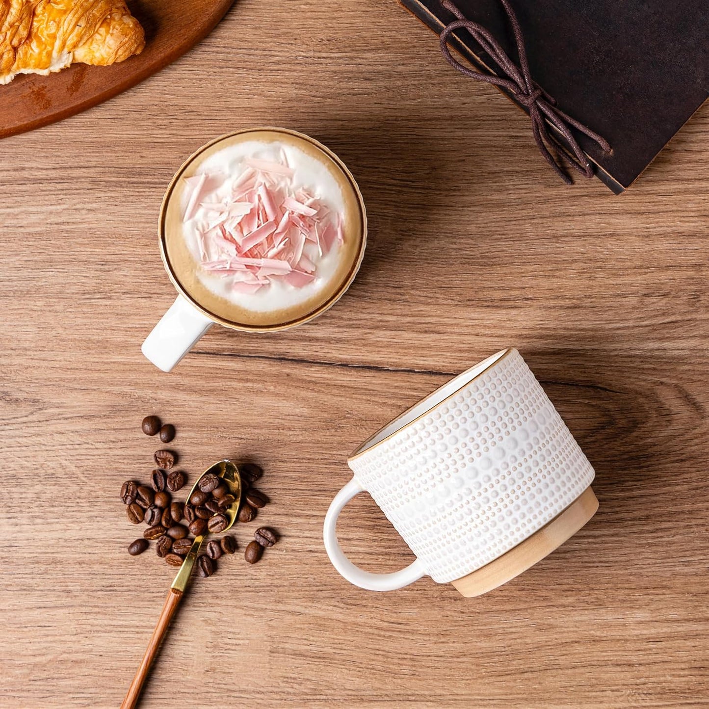 GBHOME 12OZ Stackable Coffee Mugs, Ceramic Coffee Mugs with Texture Patterns for Man,Woman,Dad,Mom, Modern Coffee Mugs Set of 4 for Latte/Cappuccino/Cocoa. Dishwasher&Microwave Safe