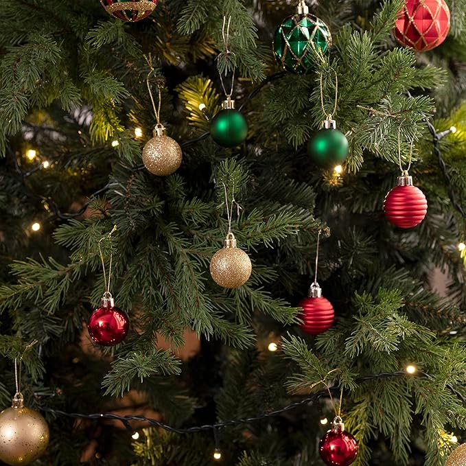 Valery Madelyn 1.57 Inches Small Christmas Tree Decorations Ornament Set for Fall Halloween, 24ct Red Green Gold Shatterproof Hanging Ball Ornaments Holiday Party Decor