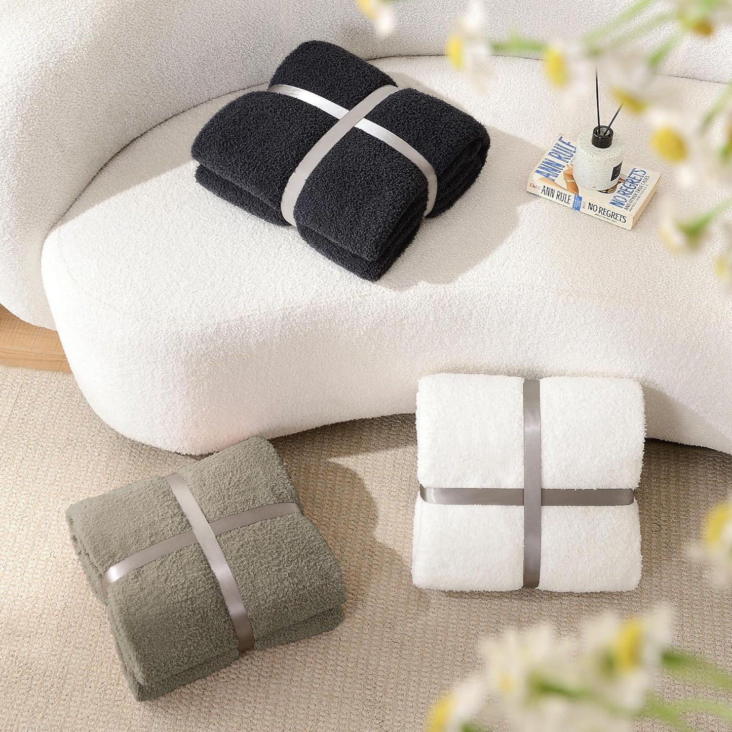 JOOJA Knit Throw Blanket Super Soft Warm Blanket for Couch Lightweight Fluffy Blanket for Bed Sofa 60x80 Inches Taupe