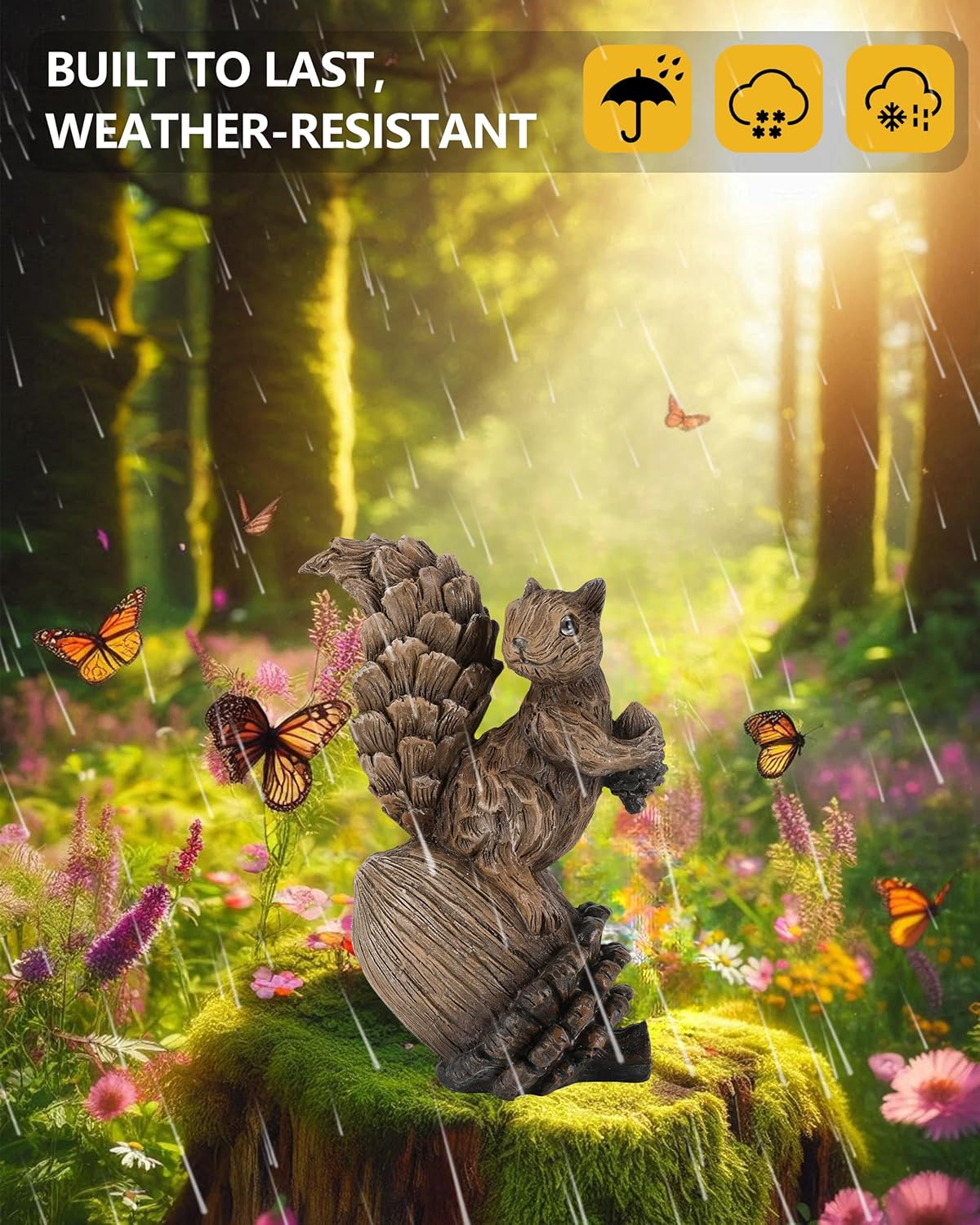 Handcrafted Resin Squirrel Figurine on Pinecone - 8'' Woodland Animals Statue for Fall Winter Spring Summer Christmas Decor (Squirrel)