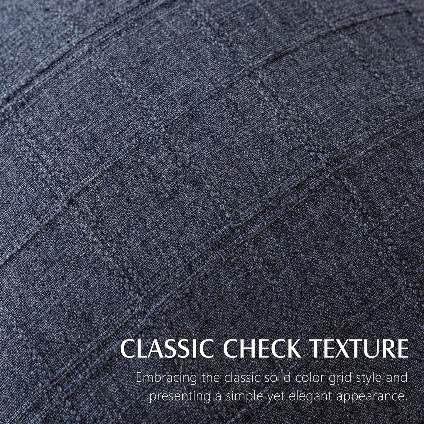 Foindtower Set of 2 Decorative Linen Check Throw Pillow Covers Neutral Farmhouse Vintage Cushion Covers Modern Boho Home Decor for Sofa Chair Couch Bedroom Living Room,22×22 Inch,Navy Blue