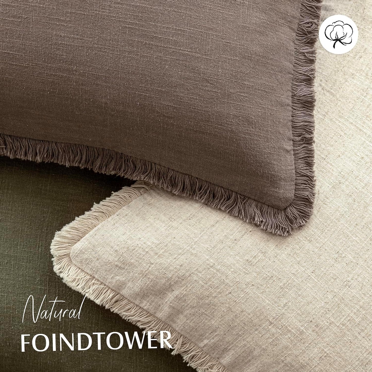 Foindtower Decorative Linen Fringe Throw Pillow Covers Cozy Boho Farmhouse Cushion Cover with Tassels Soft Accent Pillowcase for Chair Sofa Bed Living Room Home Decor, 18×18 Inch,1PC,Light Coffee