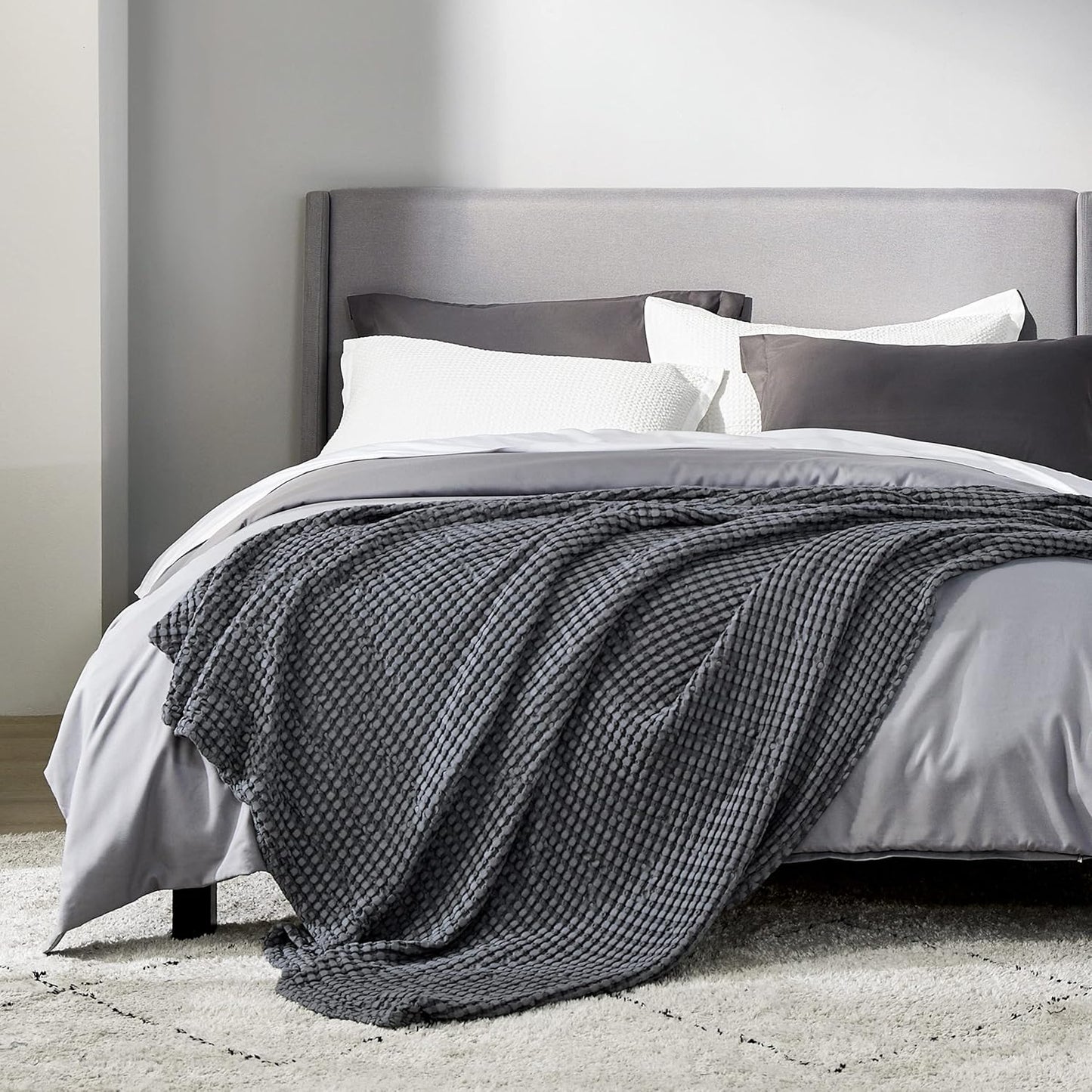 Bedsure Cooling Cotton Waffle King Size Blanket - Lightweight Breathable Summer Blanket of Rayon Derived from Bamboo for Hot Sleepers, Luxury Throws for Bed, Couch and Sofa, Dark Grey, 104x90 Inches