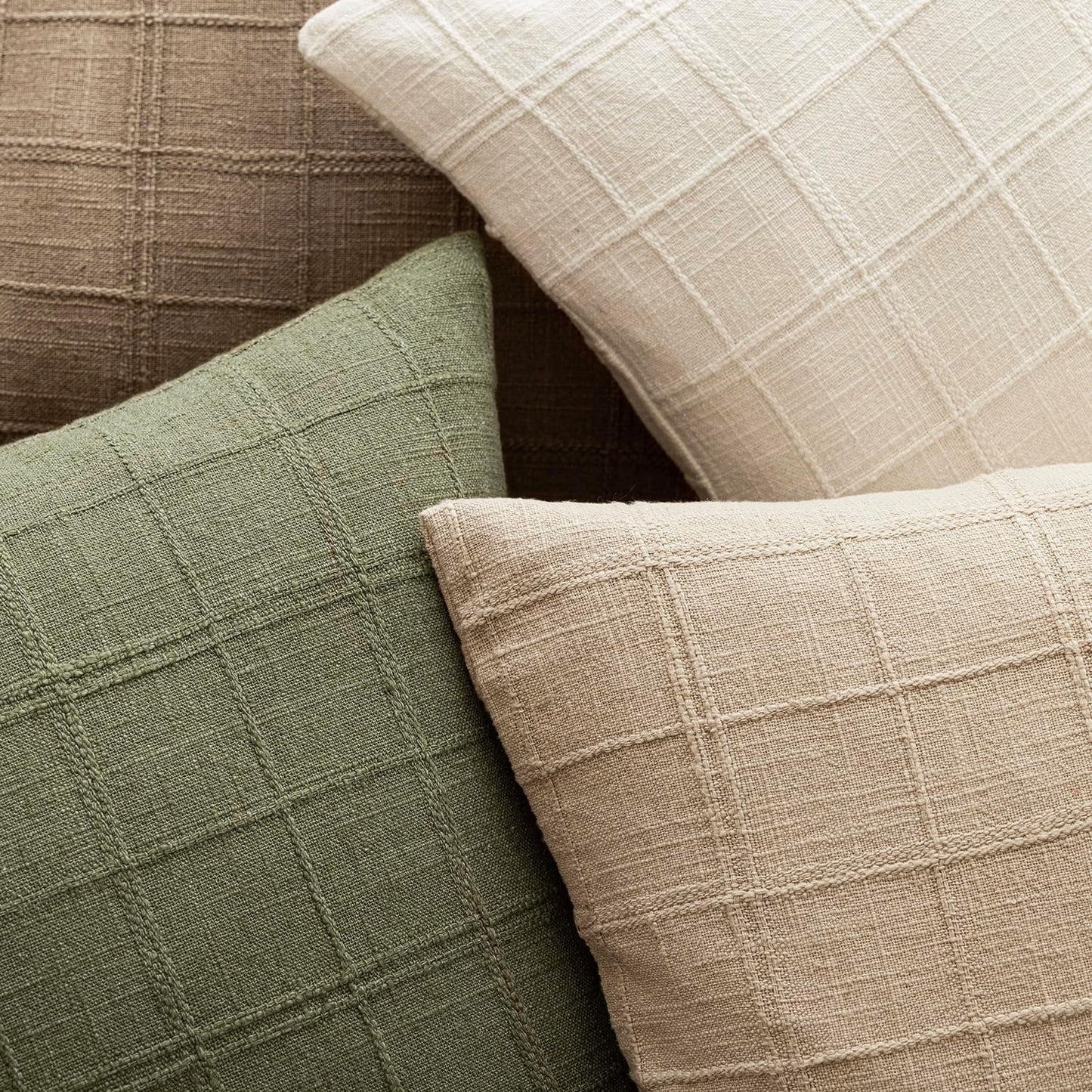 Foindtower Set of 2 Decorative Linen Check Throw Pillow Covers Neutral Farmhouse Vintage Cushion Covers Modern Boho Home Decor for Sofa Chair Couch Bedroom Living Room,26×26 Inch,Sage Green