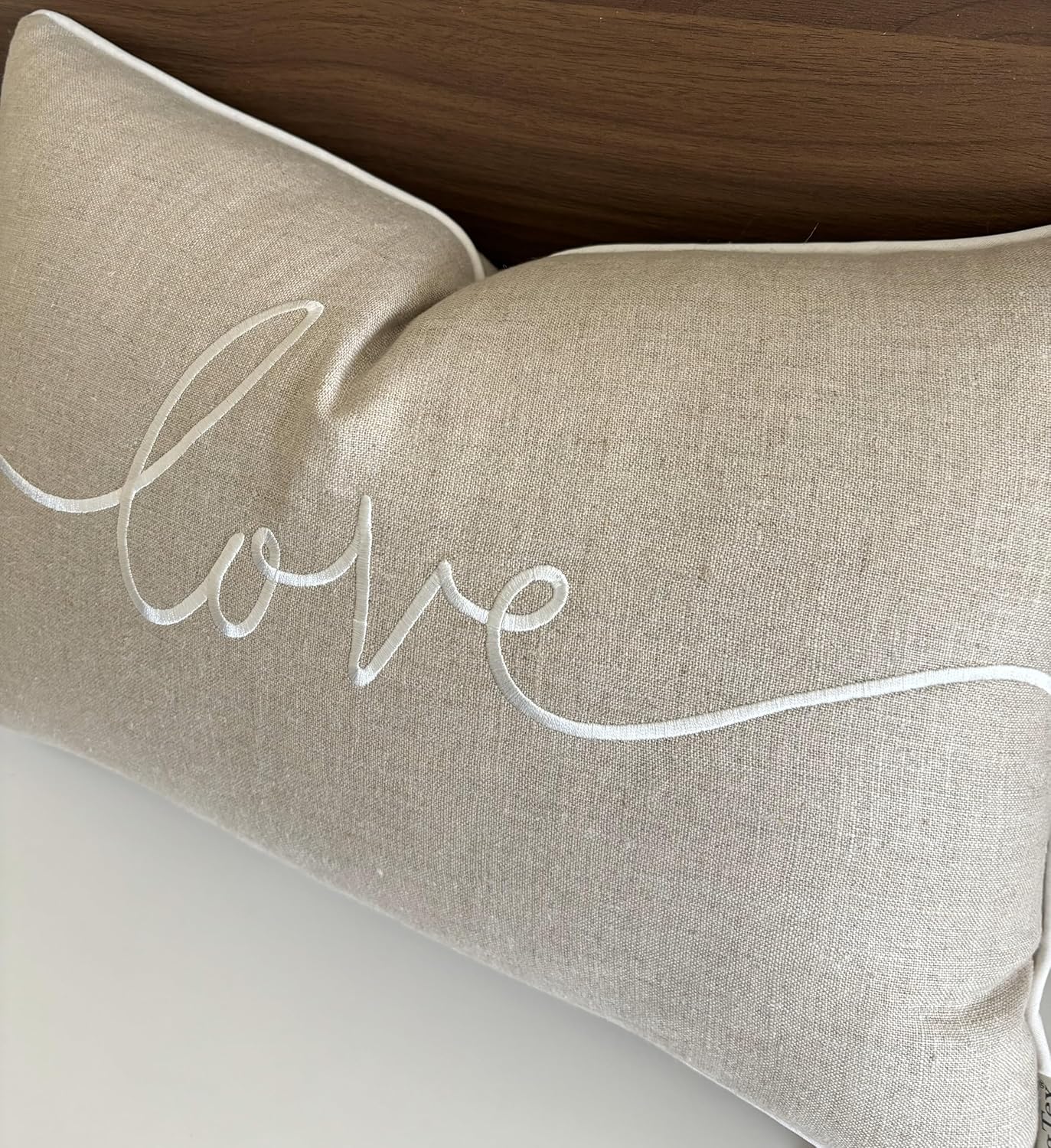 Love Sentiment Embroidered Lumbar Accent Throw Pillow Cover - Newlyweds, Bedroom Decor, Sofa - 12x18, Natural