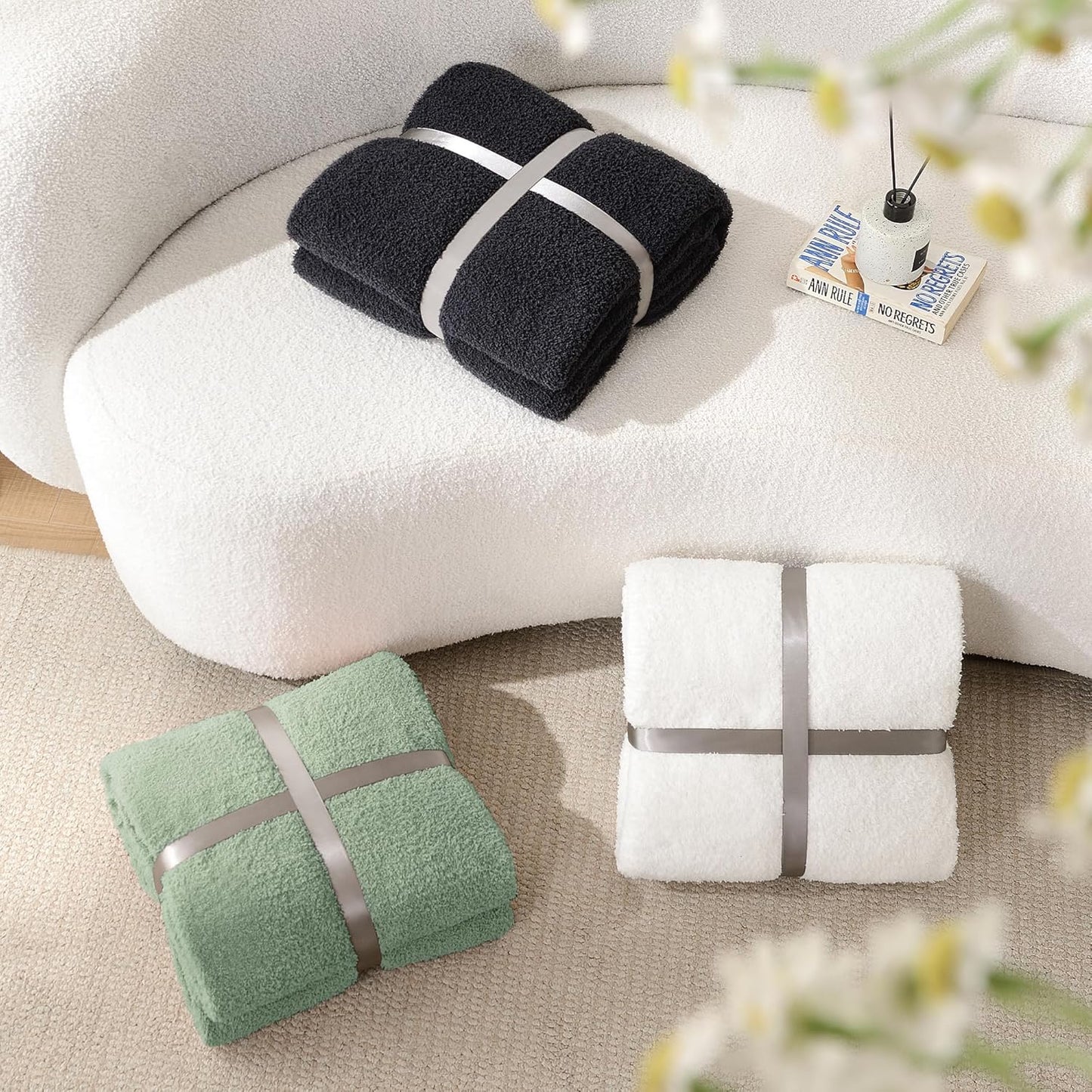 JOOJA Queen Size Throw Blanket for Bed - Super Soft, Comfy Cozy Knit Fuzzy Plush Fleece for Couch, Living Room, Sofa - Lightweight Gift for Women - 90 x 90 Inches, Sage