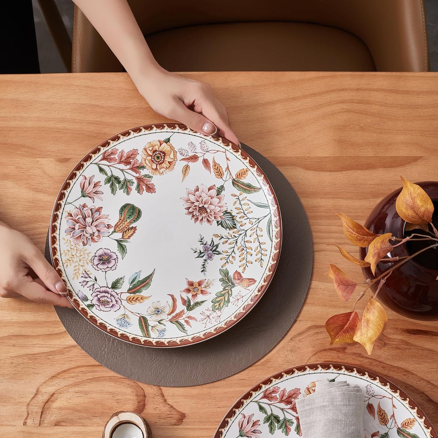 Bico Blooming Moment Dinner Plates Set of 4, 11 Inch Large Ceramic Plates for Pasta, Steak, Stylish Serving Dishes, Microwave and Dishwasher Safe, Gift for Housewarming and Thanksgiving