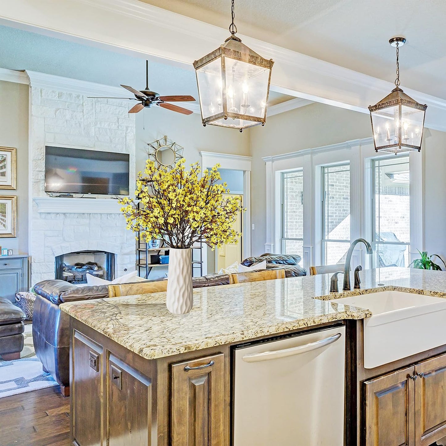 Mandy's Yellow Artificial Baby’s Breath Flowers 6 Bundles Silk Gypsophila with Bendable Stems for Fall Centerpiece Wedding Decor and Table Arrangements