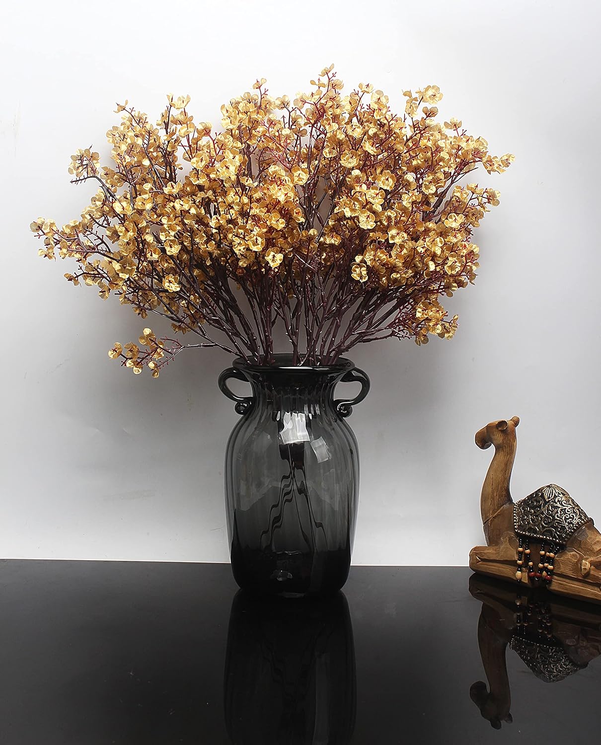 JAKY-Global Babys Breath Fabric Cloth Artificial Flowers 12 Bundle European Fake Silk Plants Decor Wedding Party Decoration Bouquets Real Touch DIY Home Garden (Gold 12pcs)