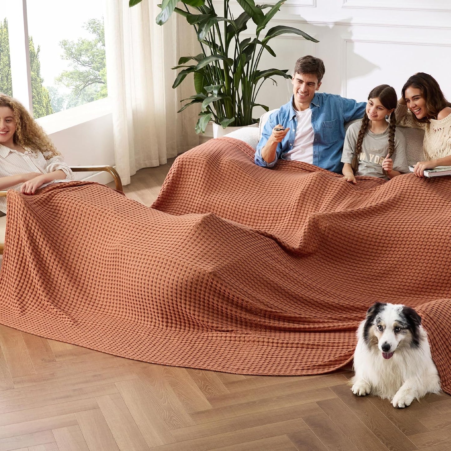 Bedsure Cooling Cotton Waffle Oversized King Blanket - Lightweight Breathable Rayon Derived from Bamboo for Hot Sleepers, Luxury Throws for Bed and Sofa, 120x96 Inches