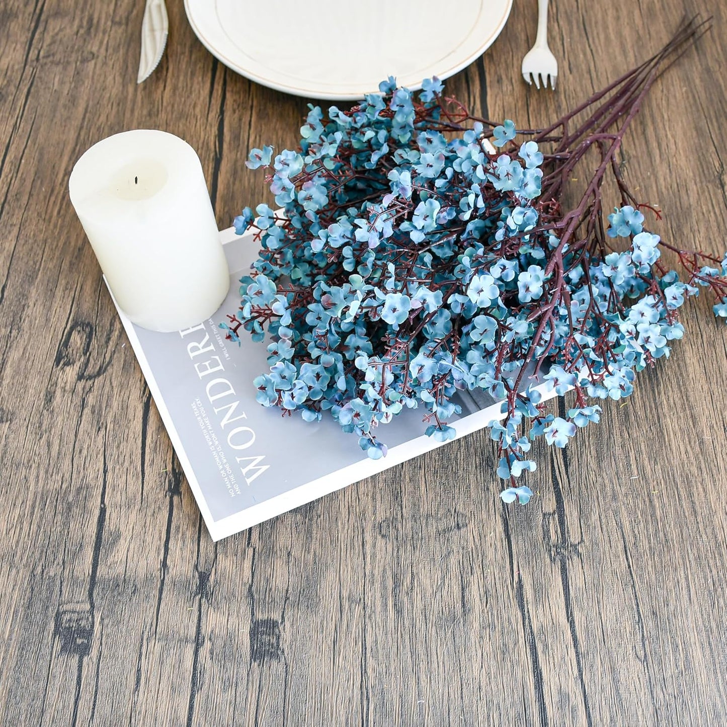 Mandy's Teal Artificial Baby’s Breath Flowers 15 Bundles Silk Gypsophila with Bendable Stems for Fall Centerpiece Wedding Decor and Table Arrangements