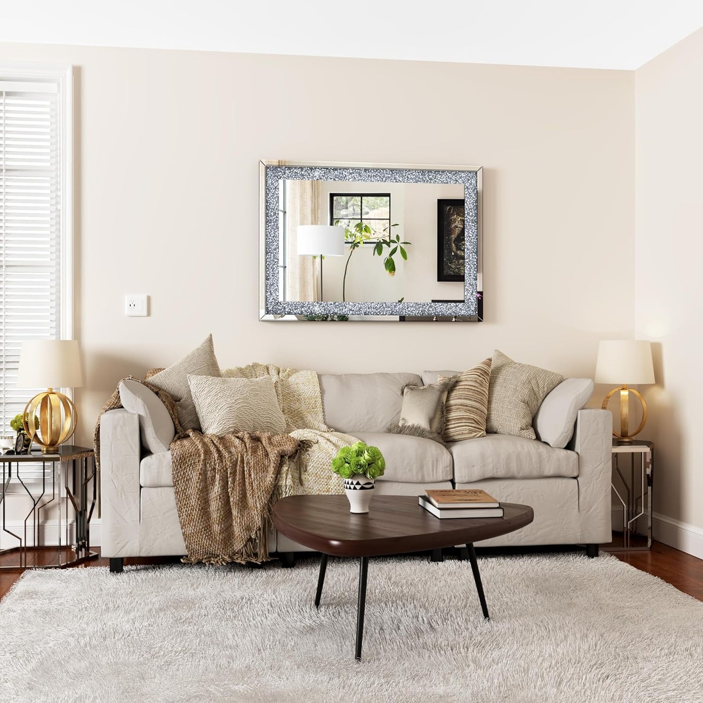 Crystal Crush Diamond Mirror-40 x28 Silver Mirror, Gorgeous Wall Mirror, Rectangle Mirrors for Wall Bathroom, Bedroom, Dining Room and Living Room