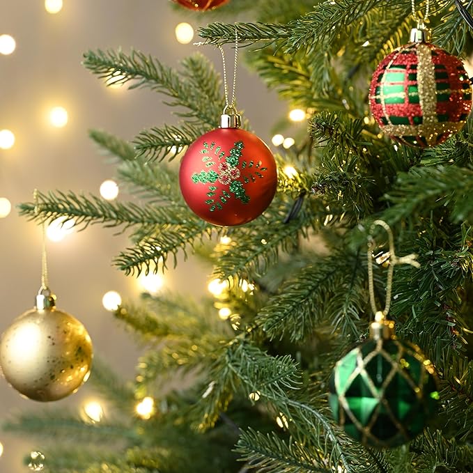 Valery Madelyn Christmas Ornaments Set, 30ct 2 Inches Red Green and Gold Shatterproof Christmas Tree Decorations Ball Ornaments Bulk, Traditional Country Hanging Decor for Xmas Holiday Party