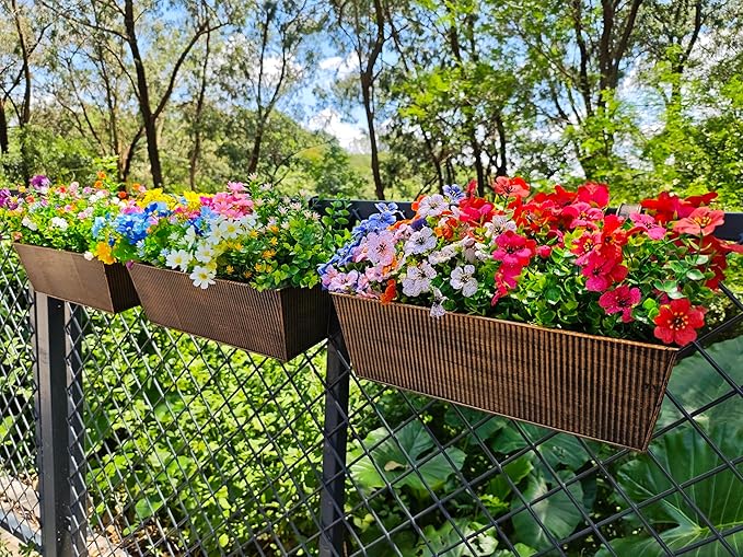 3 Pcs Large Hanging Flower Pots for Railing or Fence 16 Inch Railing Planter Box for Any Balcony Porch or Deck Countryside Style Window Planter Boxes Are Perfect to Herbs & Flowers (Retro-3pcs)
