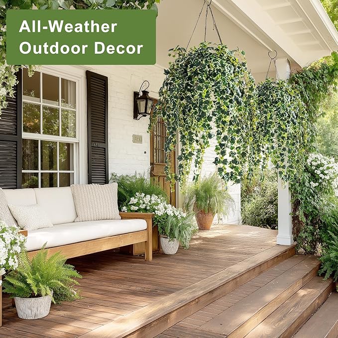 2PCS Fake Plants Decor,Artificial Morning Glory for Home Decor Indoor,Fake Ivy Plants Realistic Faux Plants Indoor for Home Living Room Bedroom Office Decoration