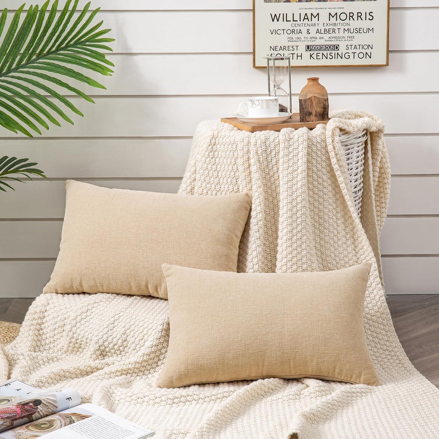 GAWAMAY Decorative Rectangle Throw Pillow Covers 12"x20" Inch Set of 2, Soft Chenille Fall Lumbar Support Pillow Cases for Living Room Bedroom Sofa Couch Cushion Cover Beige 30x50cm (No Inserts)