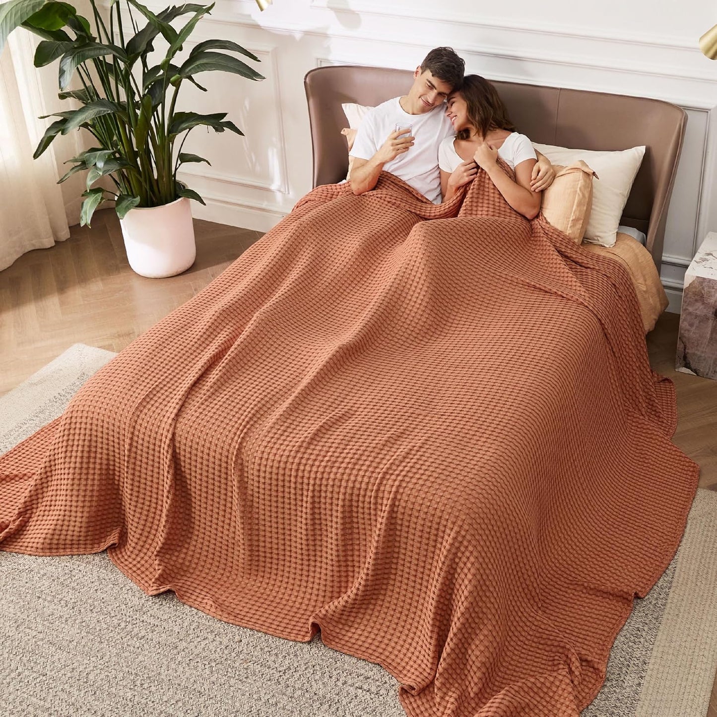 Bedsure Cooling Cotton Waffle Oversized King Blanket - Lightweight Breathable Rayon Derived from Bamboo for Hot Sleepers, Luxury Throws for Bed and Sofa, 120x96 Inches