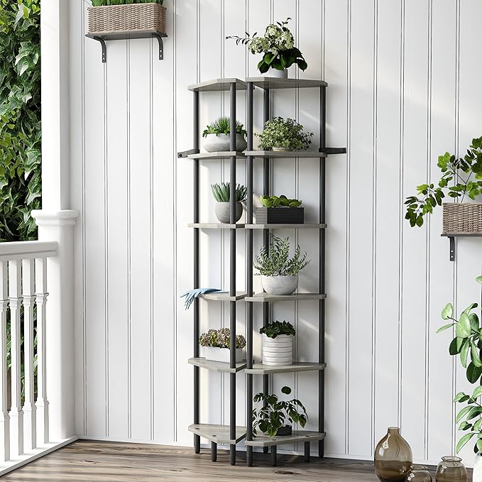 6 Tier Corner Shelf, 66.5'' Tall Standing Shelf, Narrow Display Shelf Stand, Modern Corner Bookshelf, Plant Stand, Corner Bookcase for Living Room, Bedroom, Bathroom, Oak LCS502Q