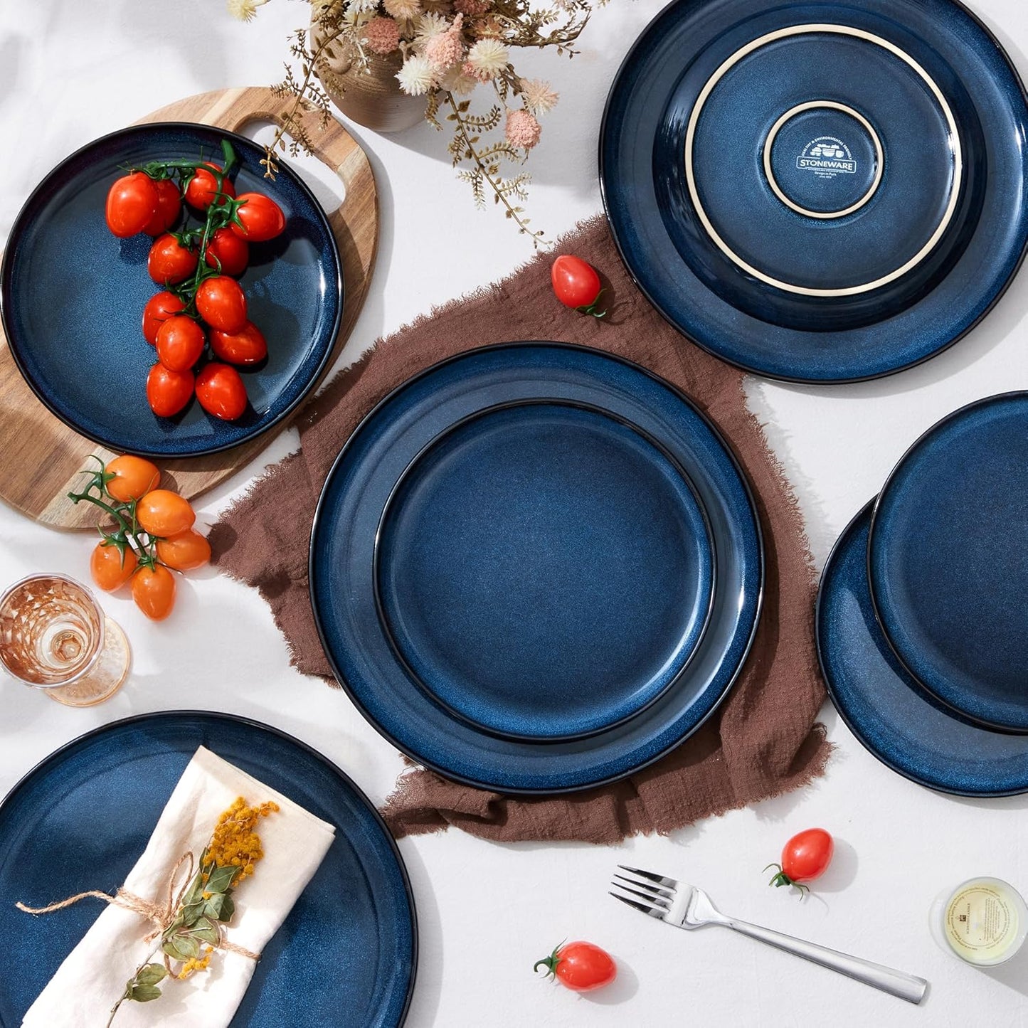 Herogo 6-Piece Stoneware Small Dinner Plates Set, 7.9" Ceramic Round Dessert Plate Set, Double Reactive Glaze Large Dinnerware Plates for Kitchen, Microwave, Oven and Dishwasher Safe, Starry Blue