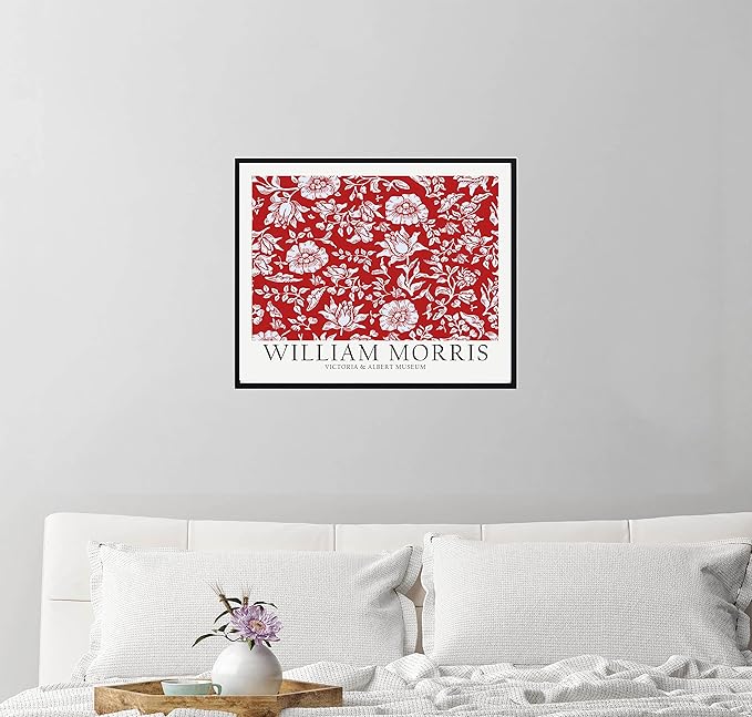 William Morris Red Theme Wall Art Poster Prints, Famous Artist Patterns, Vintage Flowers Decor Artwork, Tapestry Historic Cultural Illustrations Fine Art, Colorful for Living Room, Bedroom, Office,
