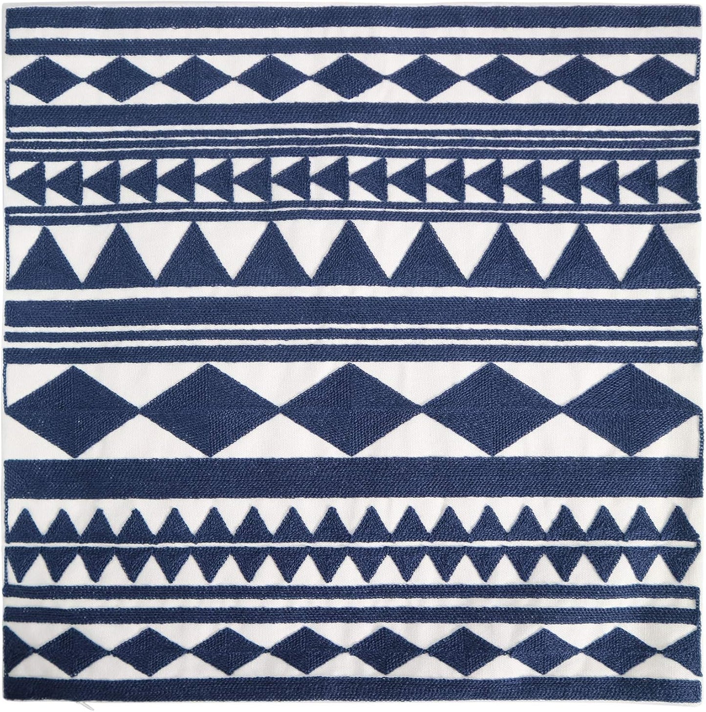 Embroidery Throw Pillow Cover 18x18 Home Décor Navy Blue Geometric Cushion Cover Diamond Triangle Pillow Case Floor Pillow Cover for Couch Sofa Chair 100% Cotton 45x45cm, 1 Piece