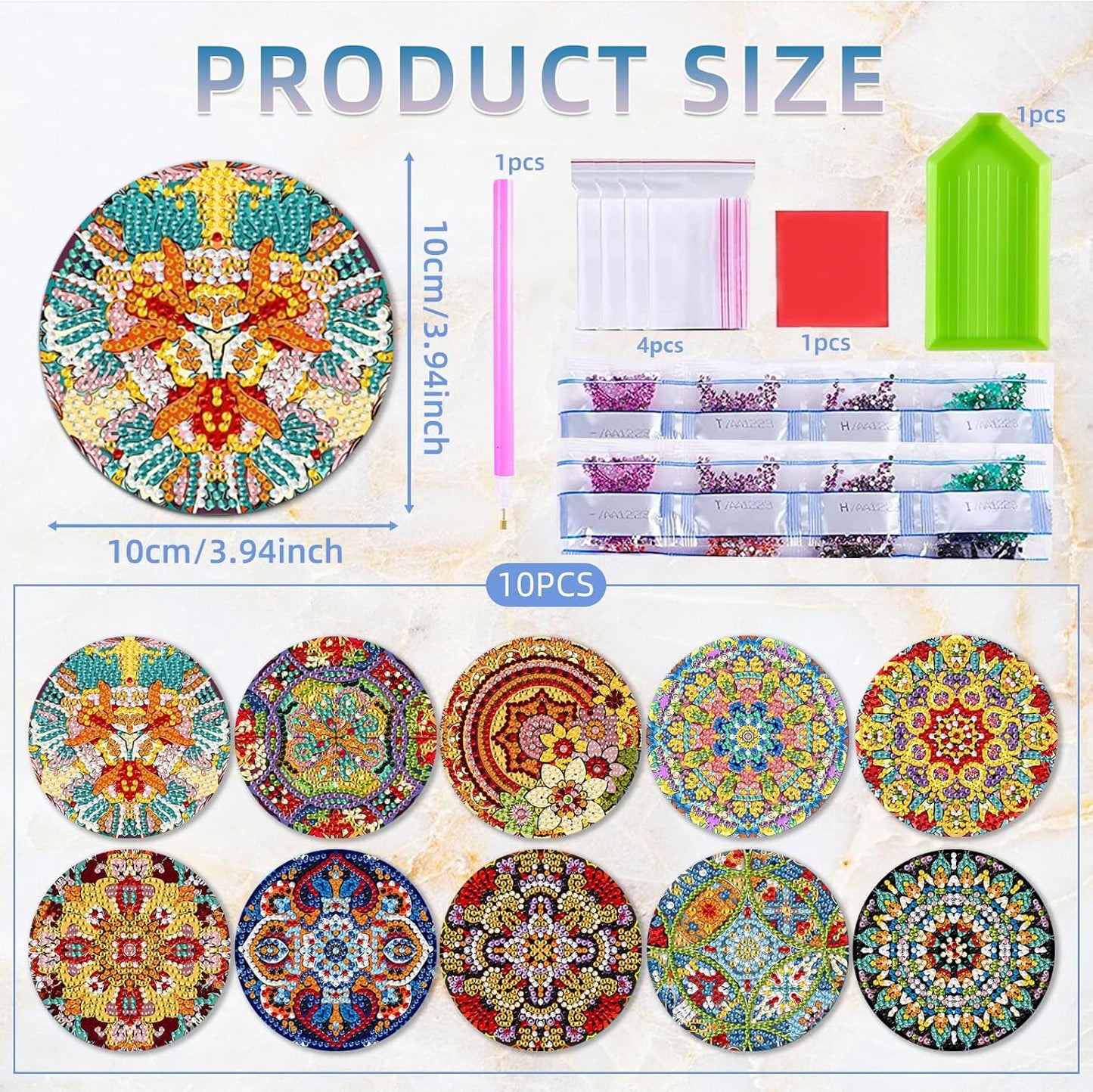 EWJRNSF 10 PCS Diamond Art Coasters Kit, Small Diamond Painting Coasters, Fall Diamond Art Kits for Adults Beginners, Arts and Crafts Supplies Item Sets with Holder Mandala