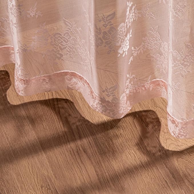 MEETSKY Pink Lace Curtains 54 Inch Length Set of 2 Vintage Victorian French Pretty Elegant for Girls Room Light Filtering Privacy Protect Back Tab Rod Pocket Sheer Drapes, 50"W Each Panel, Light Pink