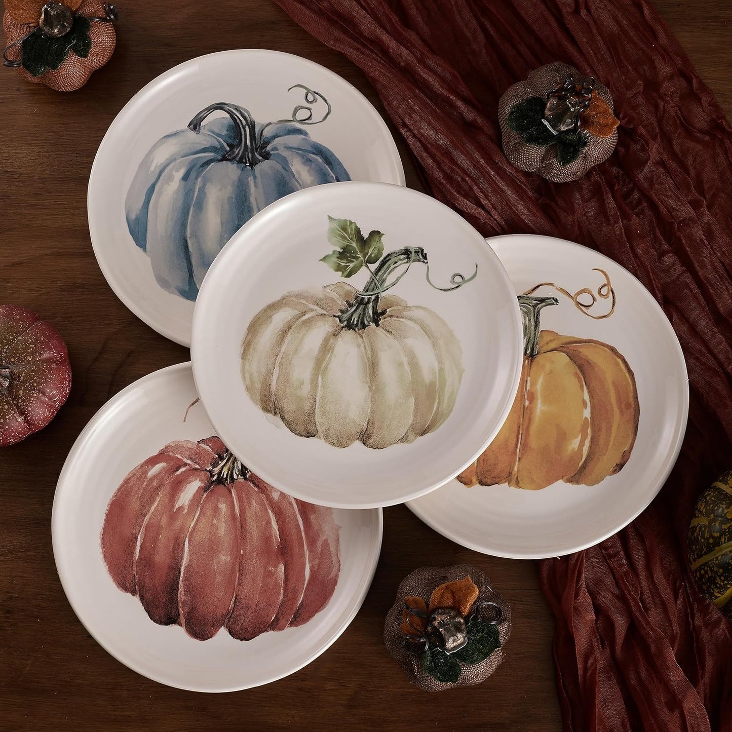 Bico Pumpkin Feast Ceramic Salad Plates, 8.75 inch, Set of 4, for Salad, Appetizer, Microwave & Dishwasher Safe