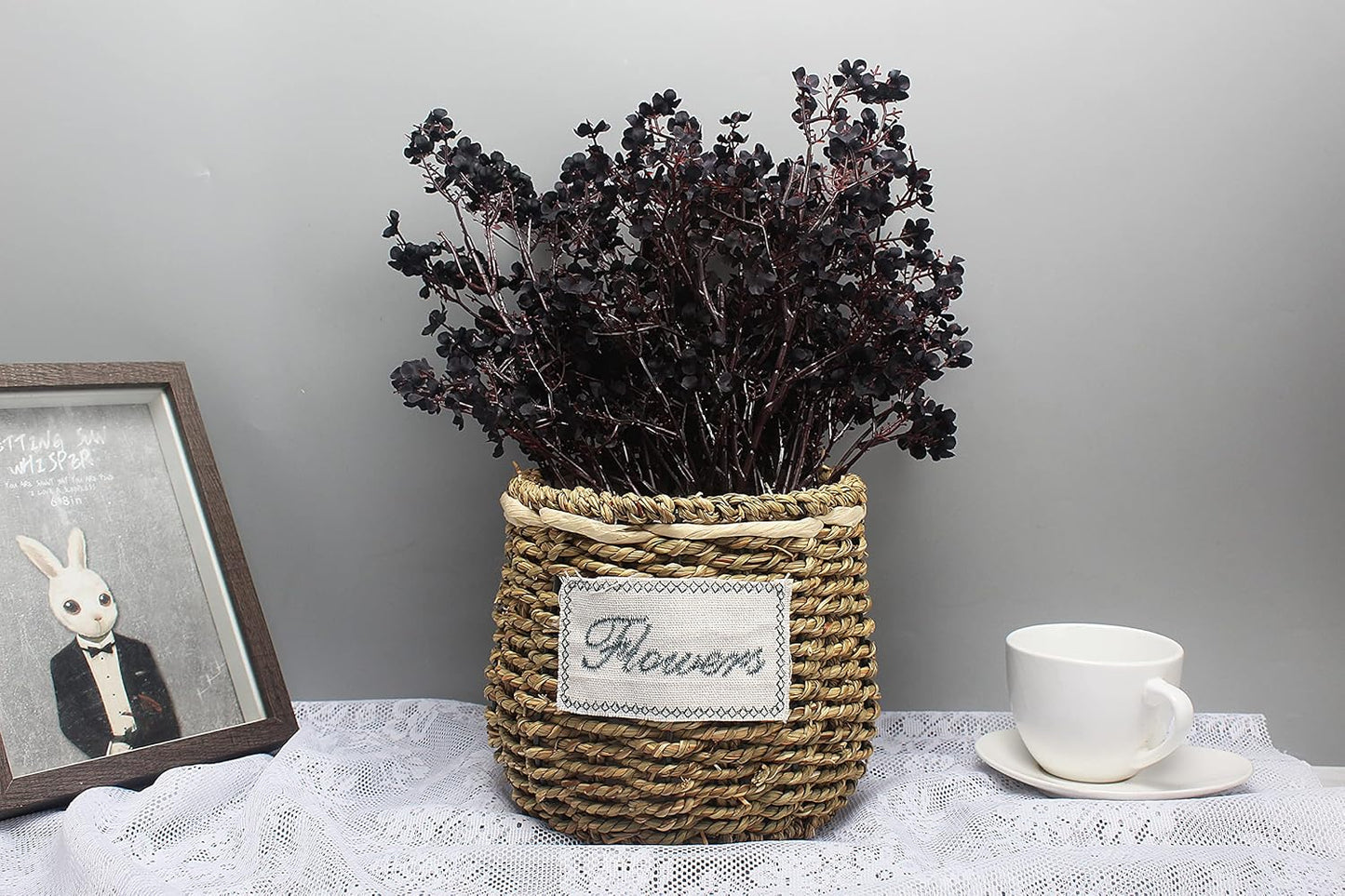 JAKY-Global Babys Breath Fabric Cloth Artificial Flowers 12 Bundle European Fake Silk Plants Decor Wedding Party Decoration Bouquets Real Touch DIY Home Garden (Black-12pcs)