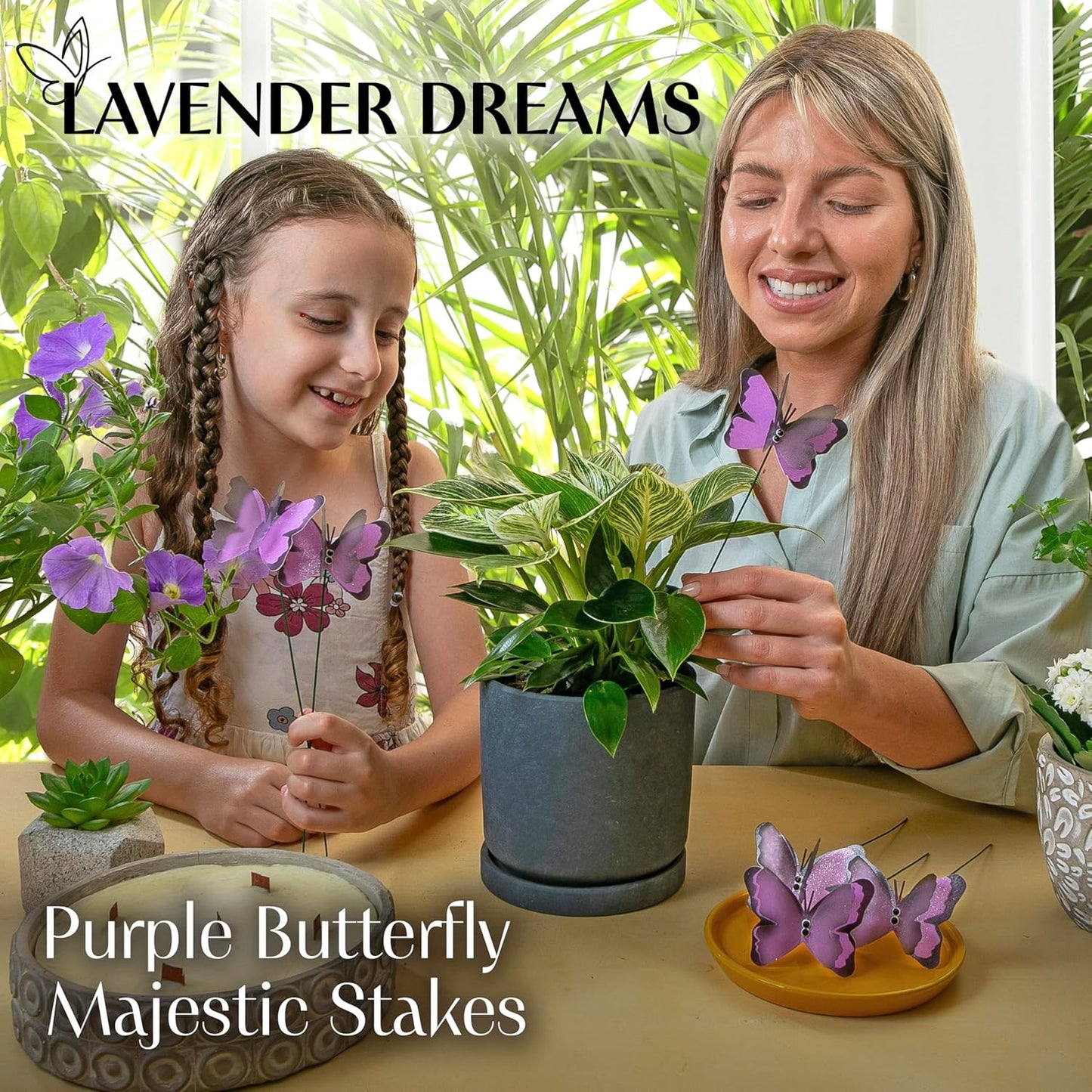 Handmade Butterfly Garden Stakes – Set of 7 Purple Decorative Butterflies Idea for Garden & Nature Lovers – Outdoor & Indoor Garden Decor – Air Aquarium Handmade by Kushner