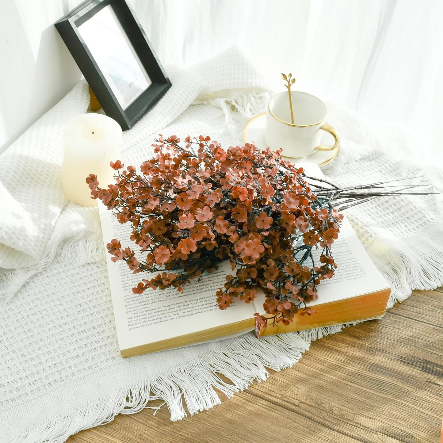 Mandy's Brown Artificial Baby’s Breath Flowers 6 Bundles Silk Gypsophila with Bendable Stems for Fall Centerpiece Wedding Decor and Table Arrangements