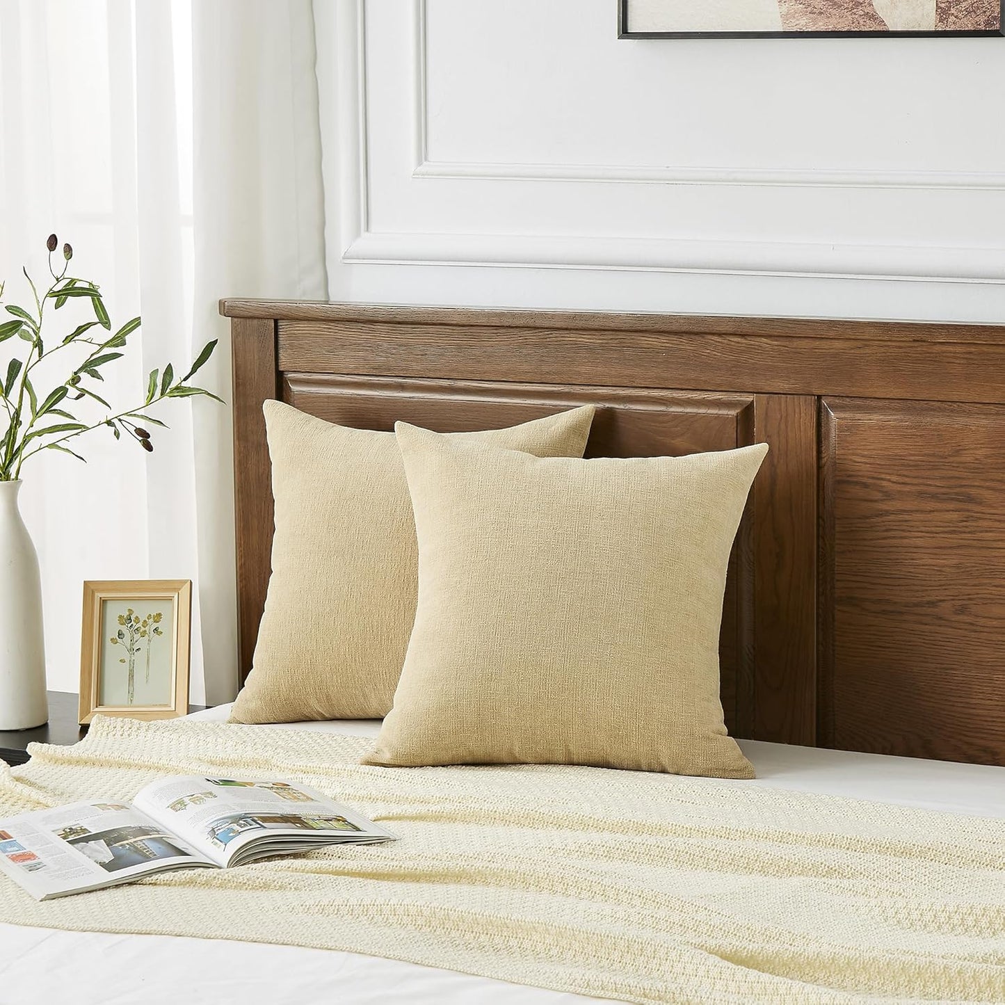 GAWAMAY Decorative Square Throw Pillow Covers 20x20 Inch Set of 2, Super Soft Chenille Pillows Farmhouse Fall Pillowcase for Living Room Bedroom Sofa Couch Cushion Cover Khaki 50x50cm (No Insert)