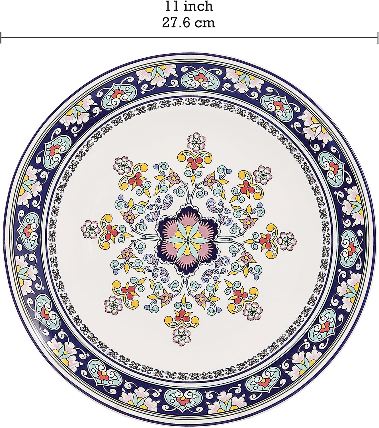 Bico Mandala Kaleidoscope Dinner Plates Set of 4, 11 Inch Large Ceramic Plates for Pasta, Steak, Stylish Serving Dishes, Microwave and Dishwasher Safe, Gift for Housewarming and Thanksgiving