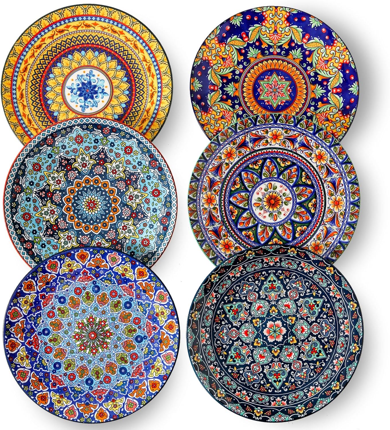 glowworm Dinner Plates, 10.5 Inch Ceramic Plates Set of 6 for Steak, Snacks, Pizza, Cake, Colorful Serving Dishes for Kitchen, Housewarming Gift, Microwave, Oven & Dishwasher Safe, Bohemian