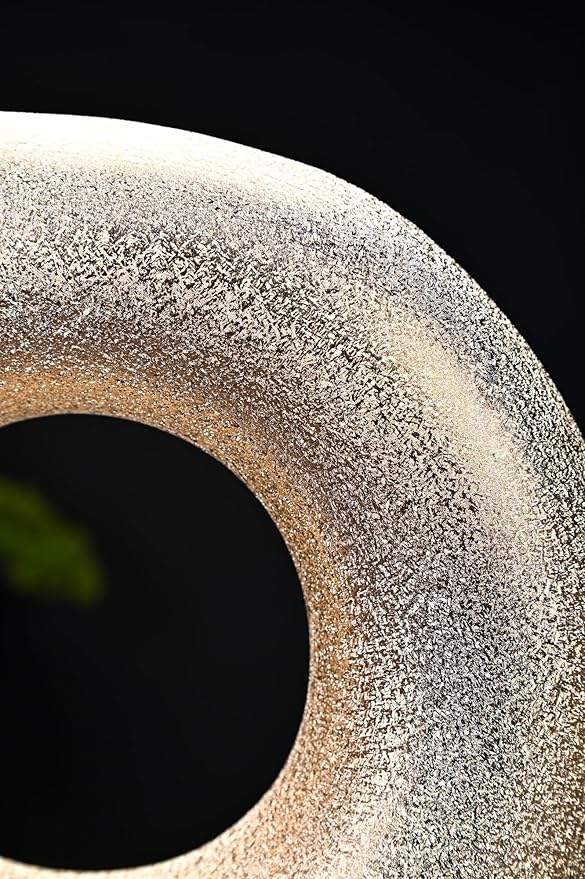 Set of 2 Donut Hollow Ceramic Vase Handmade Minimalist Boho ins Style, Modern Vase for Home Decor for Wedding Dinner Table Party Living Room Office Bedroom (Gold, Large + Small)