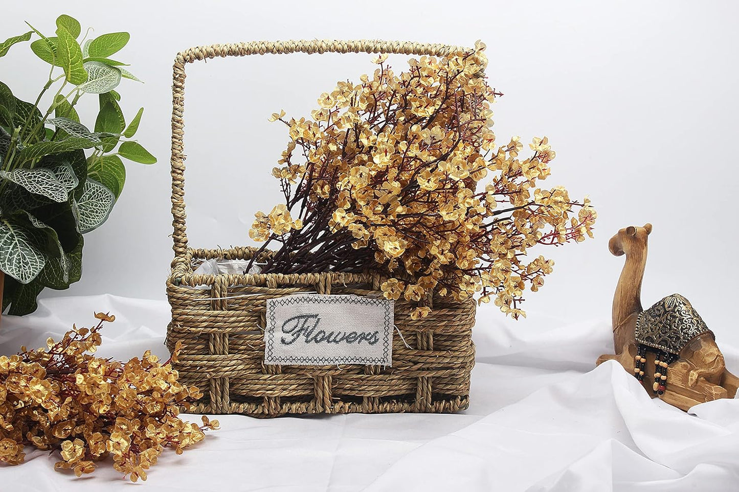 JAKY-Global Babys Breath Fabric Cloth Artificial Flowers 12 Bundle European Fake Silk Plants Decor Wedding Party Decoration Bouquets Real Touch DIY Home Garden (Gold 12pcs)