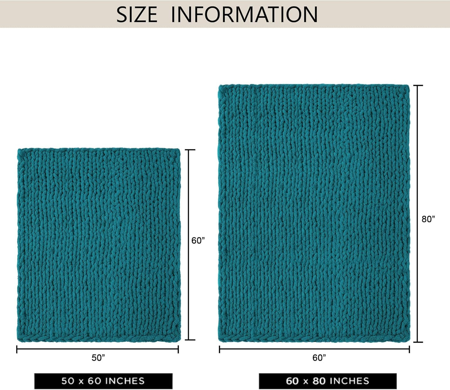 Chunky Knit Throw Blanket 60"X 80", 100% Handmade with Soft Chenille Yarn, 6.7lbs Thick Cable Knitted Blankets, Large Rope Knot Crochet Throws for Couch Sofa Bed Home Decor, Teal