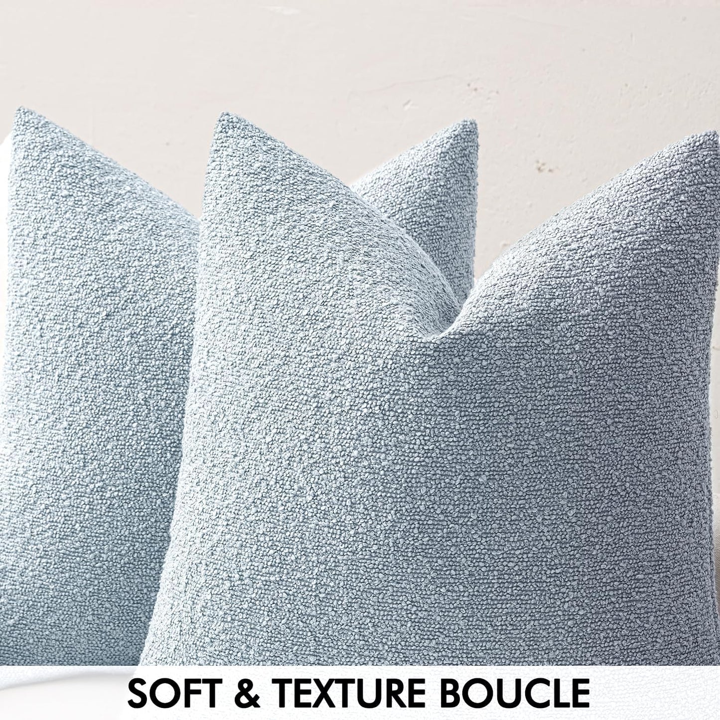 MIULEE 22x22 Inch Decorative Euro Sham Throw Pillows for Bed Set of 2 Textured Boucle Neutral Winter Throw Pillow Covers Light Blue Accent Solid Euro Couch Pillowcases Sofa Livingroom Home Decor