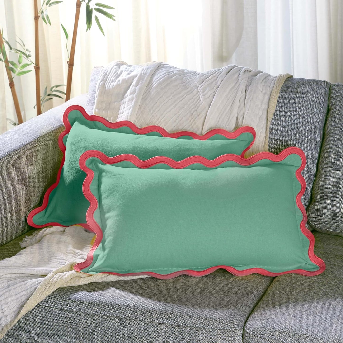 Folkulture Christmas Throw Pillow Covers 12x20 Lumbar – Decorative Couch Pillows for Living Room, Set of 2 Cute Outdoor Boho Pillow Covers, Green Xmas Throw Pillows for Christmas Décor