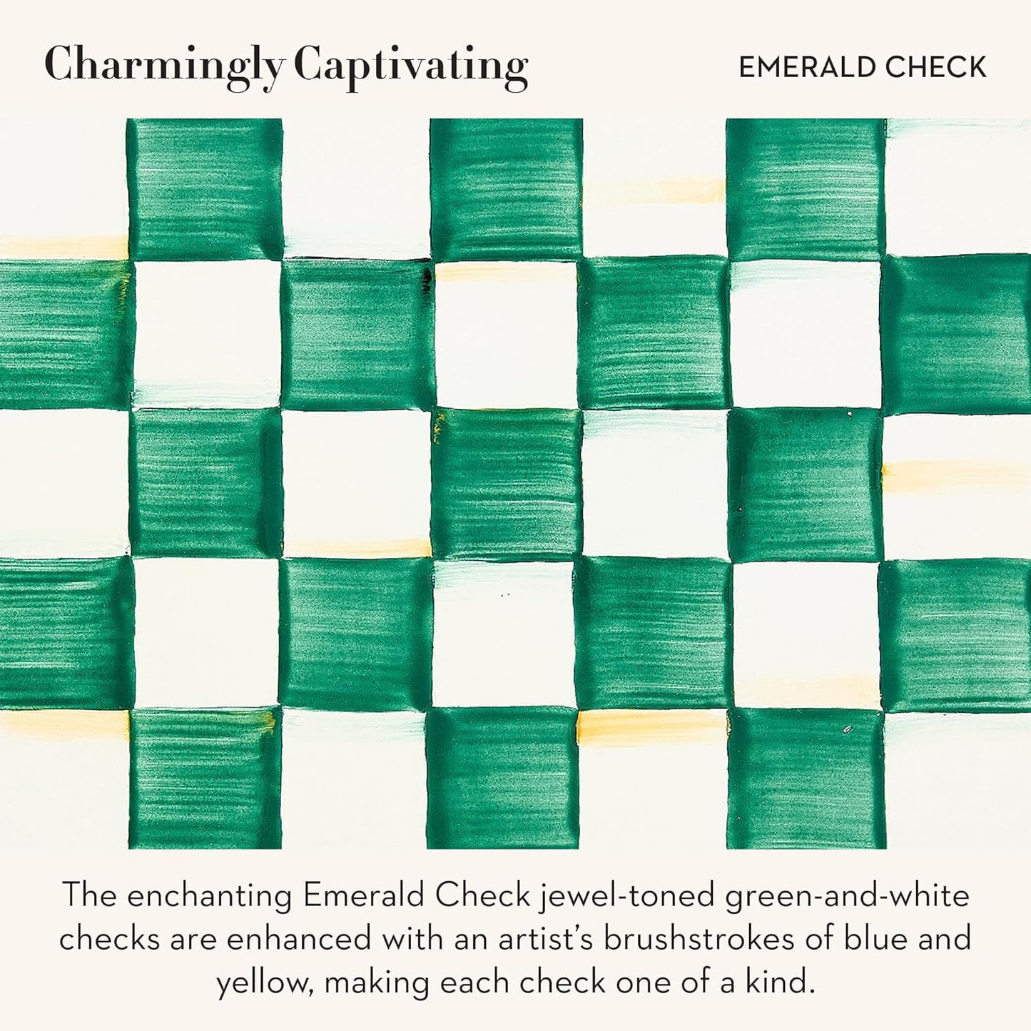 MACKENZIE-CHILDS Enamel Teacup, Unique Coffee and Tea Mug, Enamel Cup for Hot Tea, Green-and-White Emerald Check