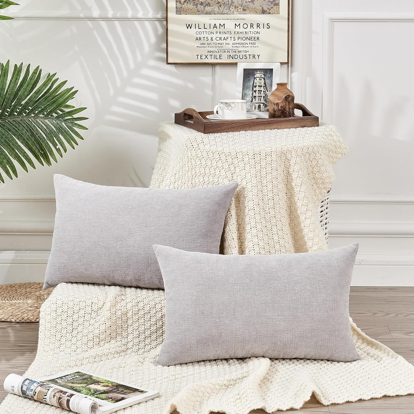 GAWAMAY Lumbar Support Pillow Decorative Throw Pillow Covers 12"x20" Inch Set of 2, Super Soft Chenille Pillowcase for Living Room Bedroom Sofa Couch Cushion Cover Light Grey 30x50cm (ONLY Covers)