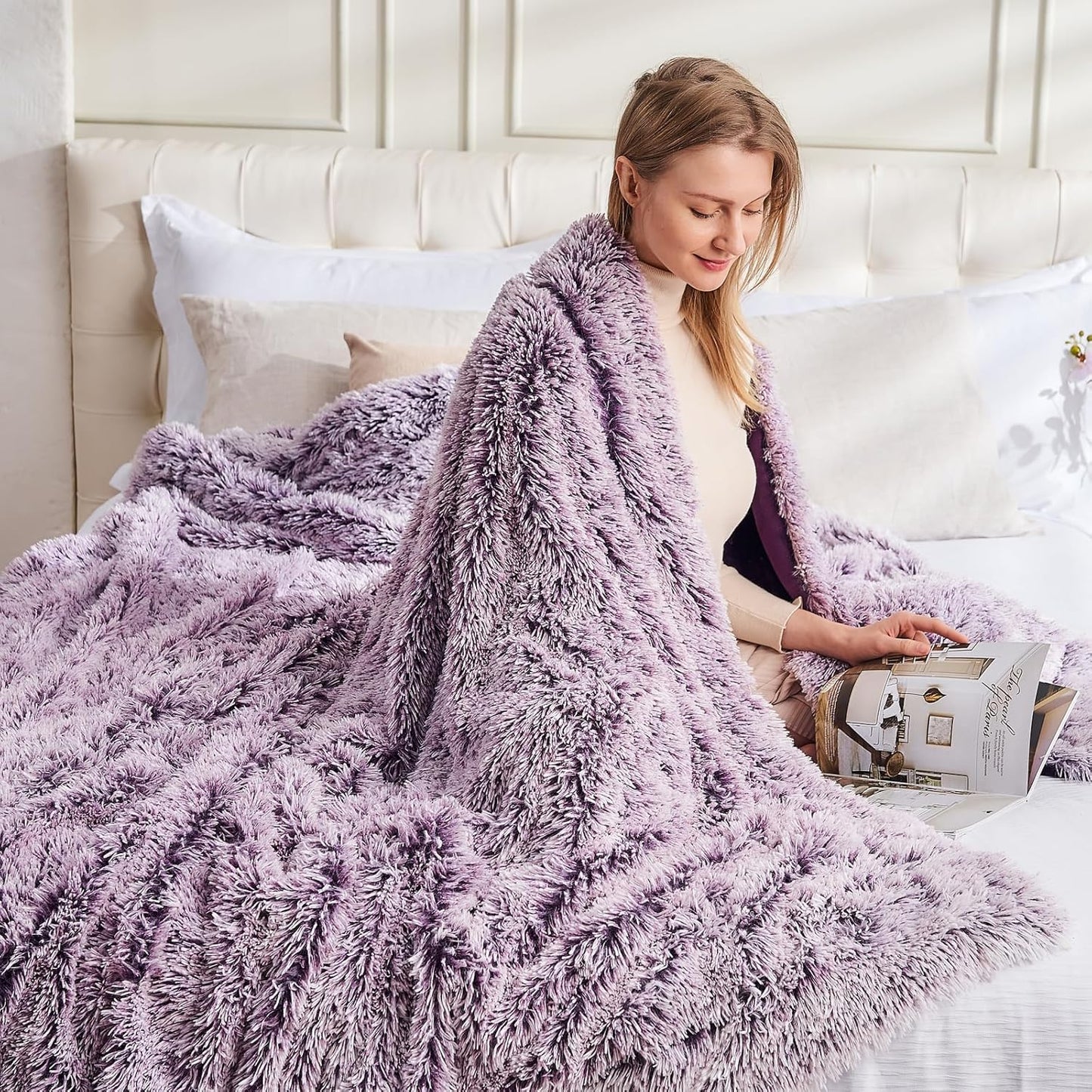 GONAAP Fuzzy Faux Fur Throw Blanket Twin Size Frosty Purple Super Soft Cozy Plush Fuzzy Shaggy Blanket for Couch Sofa Bed (Frosty Purple, Twin(60"x80"))