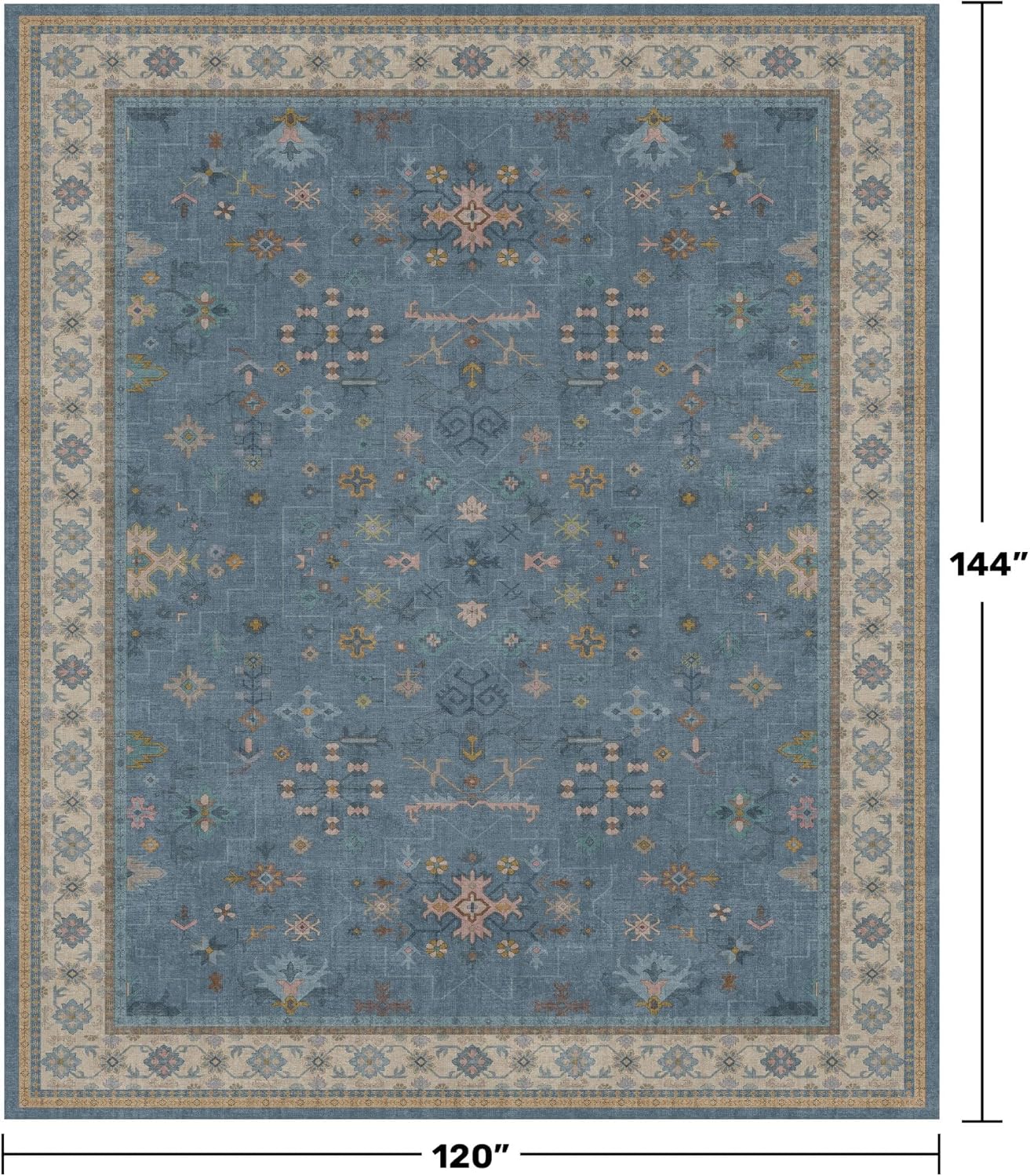 Blue Big Rugs for Living Room - Dusty Blue 10x12 Area Rug for Large Bedroom, Dining Room, Washable Lightweight Foldable Floral Modern Home Décor